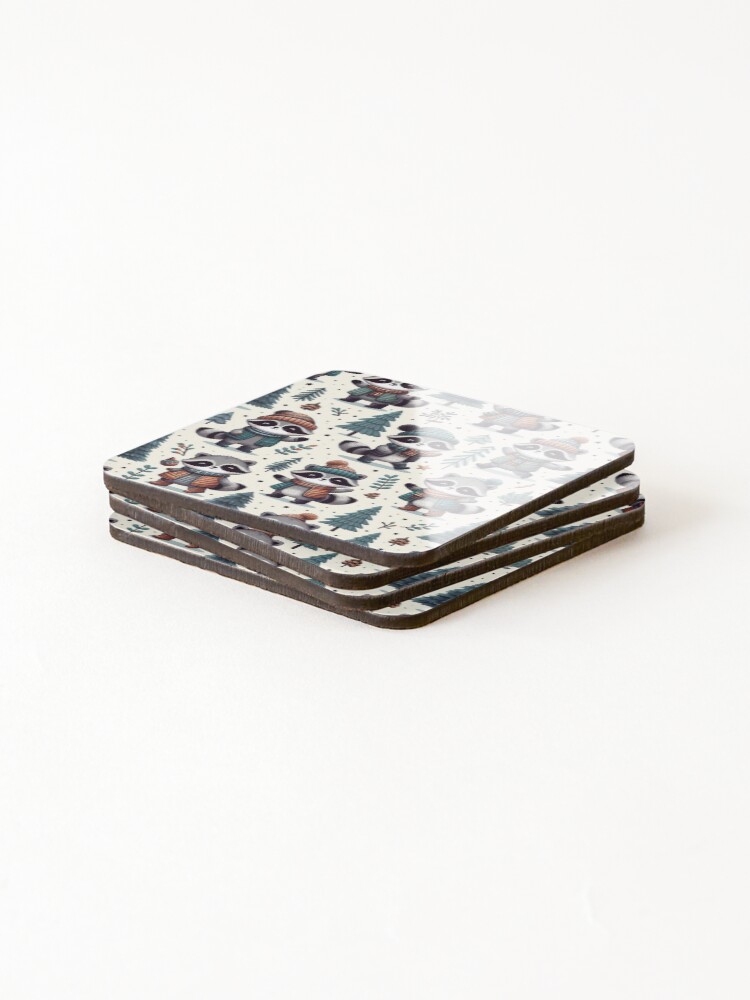 Thumbnail 4 of 5, Coasters (Set of 4), Charm Unleashed: Very Tiny Raccoon Collection designed and sold by RuiFernandes.