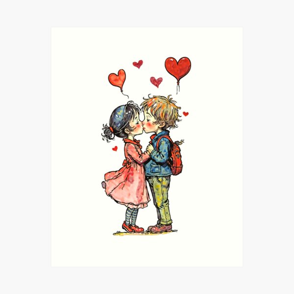 cartoon of a boy kissing a girl on Craiyon