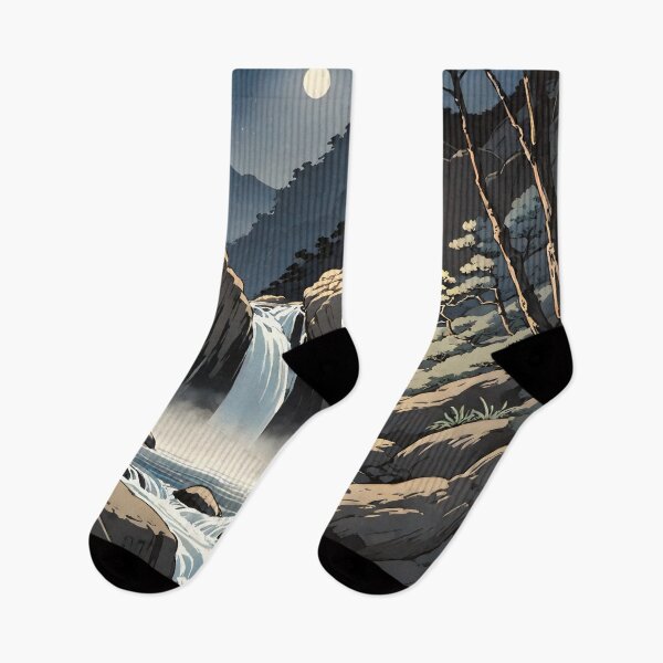Item preview, Moonlit Waterfall - A Contemporary Ukiyo-e Nature Landscape designed and sold by Kijiermono.