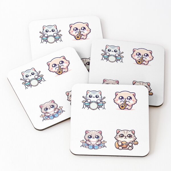 Item preview, Kawaii musical kittens playing the guitar and drums designed and sold by BritishDelights.