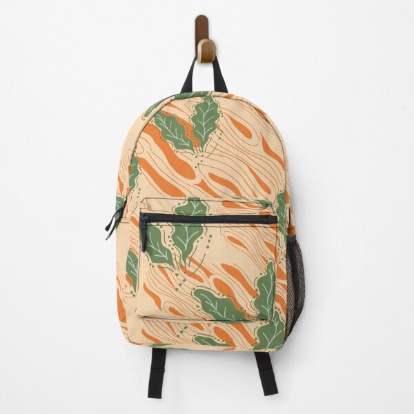Item preview, Leaves on woodgrain - green peach and orange designed and sold by SerahO.