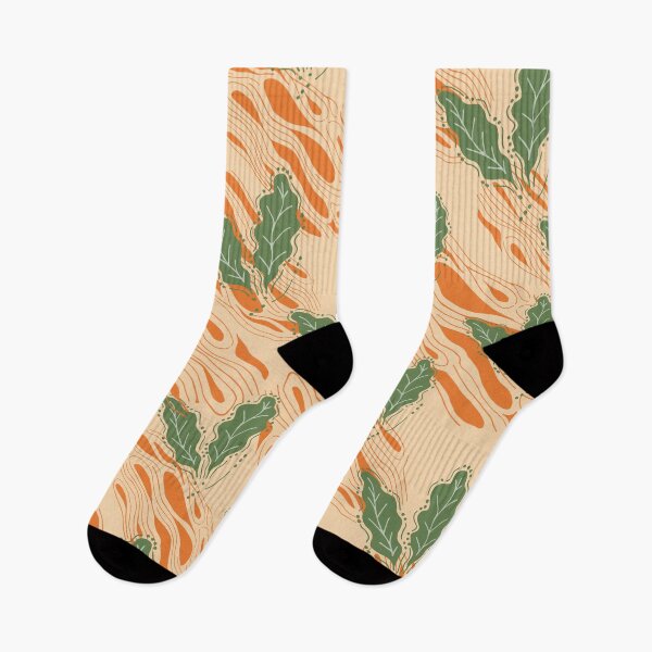 Item preview, Leaves on woodgrain - green peach and orange designed and sold by SerahO.