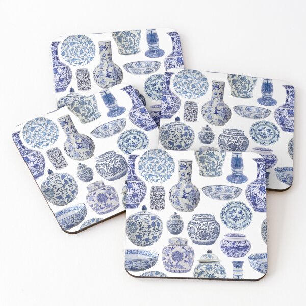 Item preview, Hamptons Chinoiserie Ginger Jars Pattern designed and sold by HotHibiscus.