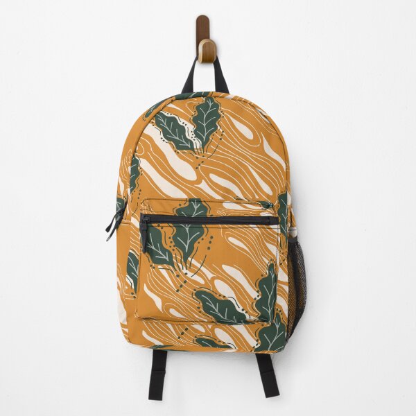 Item preview, Leaves on woodgrain - green on orange designed and sold by SerahO.