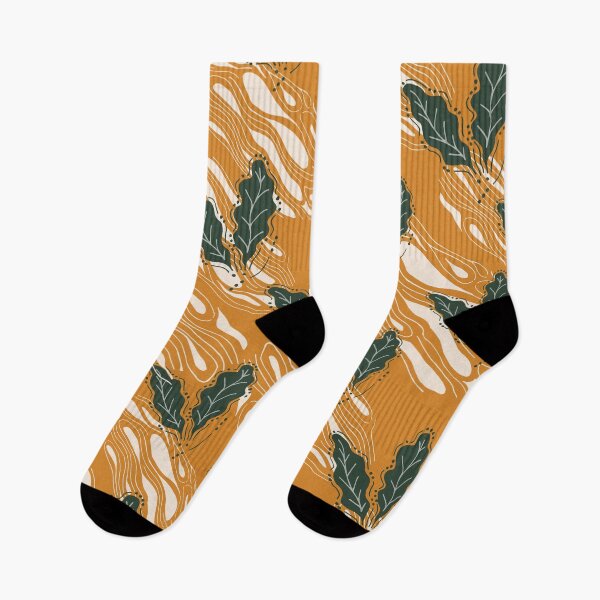 Item preview, Leaves on woodgrain - green on orange designed and sold by SerahO.