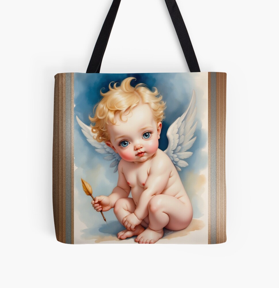 I Think You Are Next On My List AI Concept Art by Xzendor7 - Says The Adorable Cupid 4 I Think You're Next On My List Adorable AI Concept Art Portrait by Xzendor7 Decorative Tote Bag Art Print