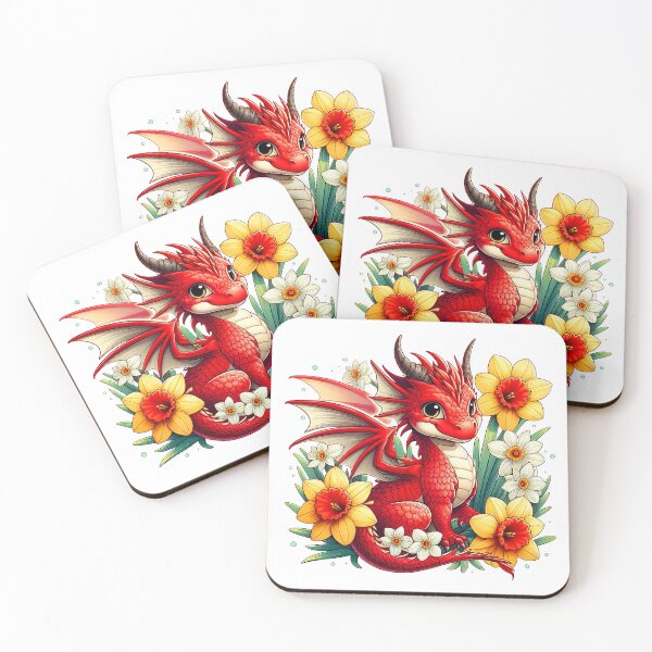 Item preview, Cute, red Dragon and daffodils flowers designed and sold by iclipart.