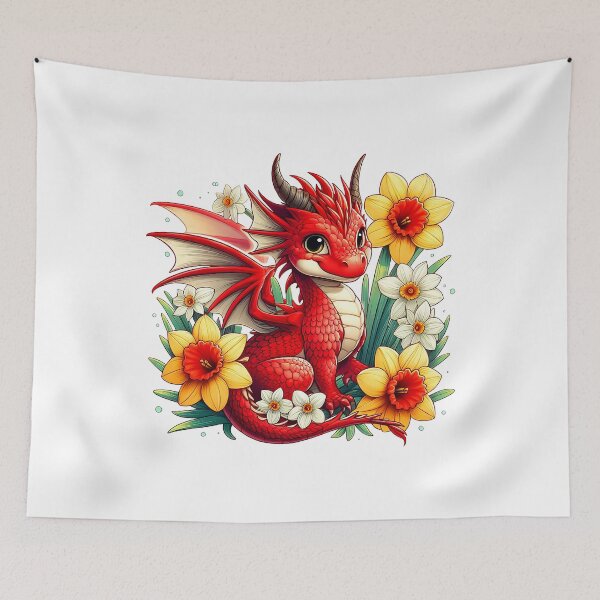Item preview, Cute, red Dragon and daffodils flowers designed and sold by iclipart.