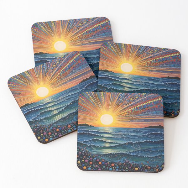 Item preview, Dotted Seascape Sunset on Colorful Polka Dot Beach designed and sold by Neika Shimm Designs.
