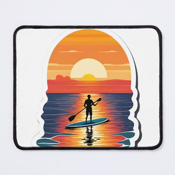 Item preview, An ocean sunset, with a lone paddle boarder heading towards the horizon designed and sold by IAmagineFR.