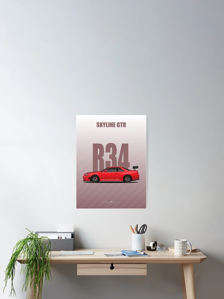 Thumbnail 2 of 3, Poster, Skyline GTR R34 Red designed and sold by ElseWorldDesign.