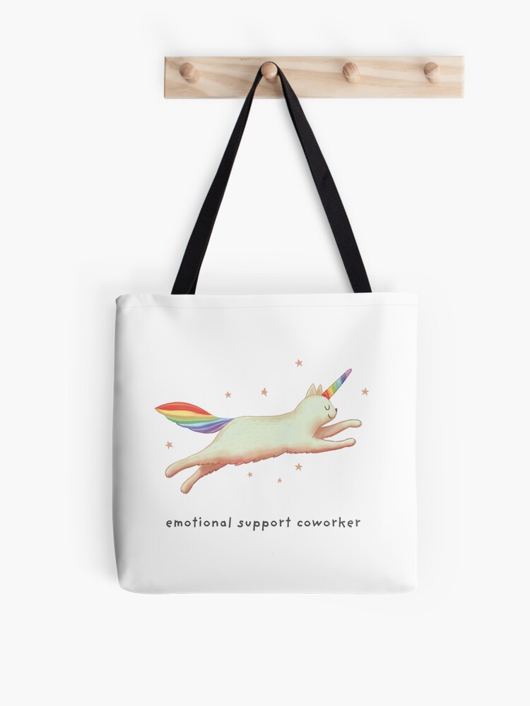 Thumbnail 1 of 2, Tote Bag, Emotional Support Coworker with Unicorn Cat Gift for co-workers designed and sold by GosiaArtGarden.