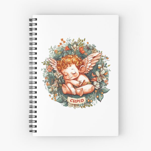 Item preview, Sleeping cupid in circular detailed botanical illustration designed and sold by PrintsByVickson.