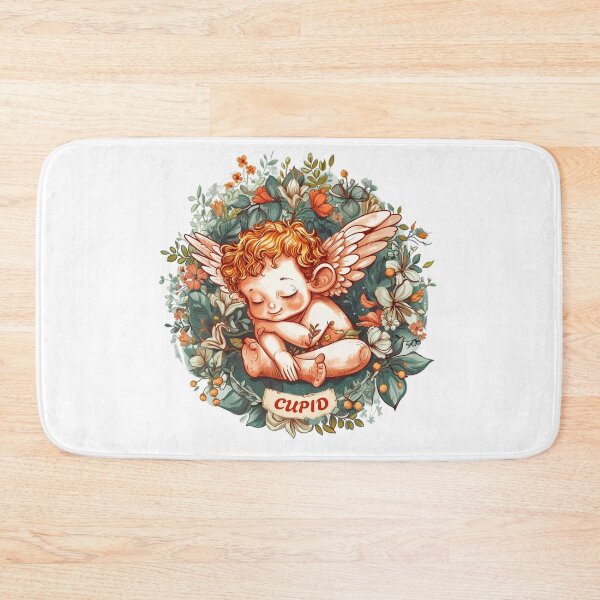 Item preview, Sleeping cupid in circular detailed botanical illustration designed and sold by PrintsByVickson.