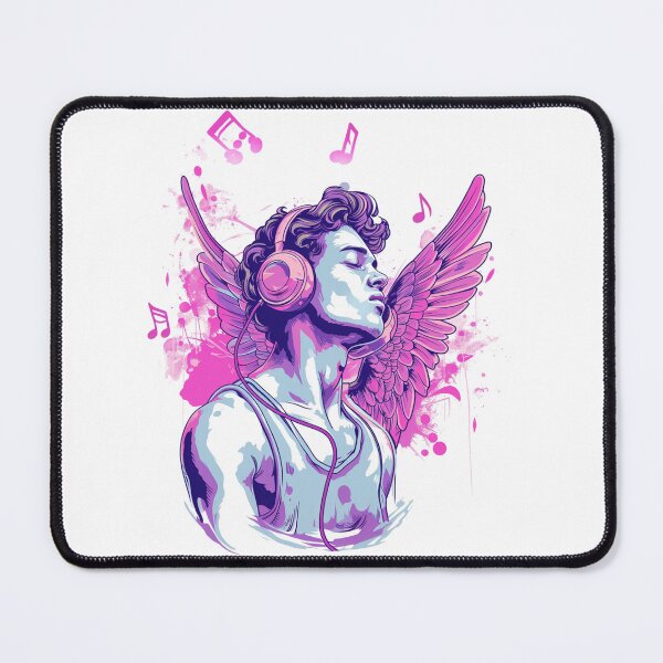Item preview, Pink cupid art, man listening to music with wings behind designed and sold by PrintsByVickson.