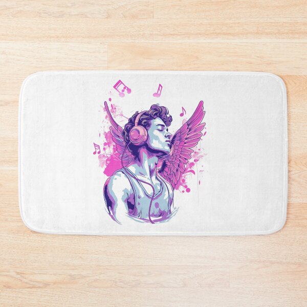 Item preview, Pink cupid art, man listening to music with wings behind designed and sold by PrintsByVickson.