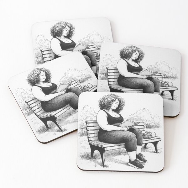 Item preview, BBW reading on a bench - body positive designed and sold by SommeryLaser.