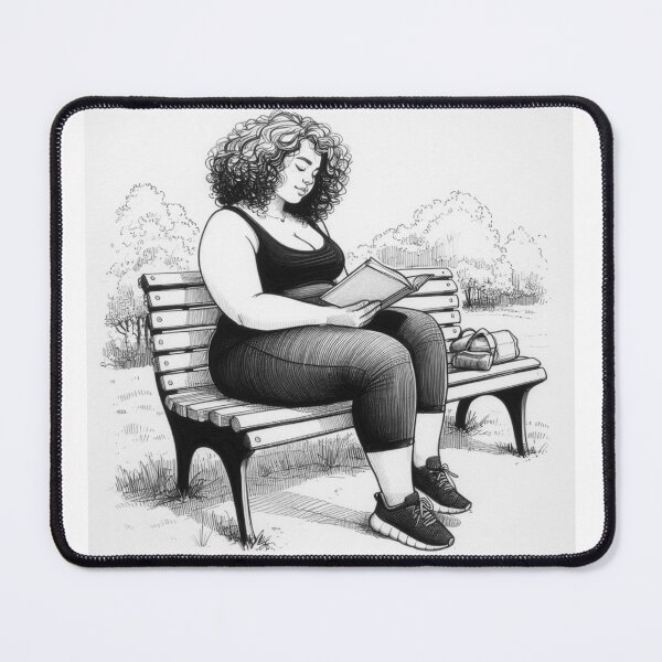 Item preview, BBW reading on a bench - body positive designed and sold by SommeryLaser.