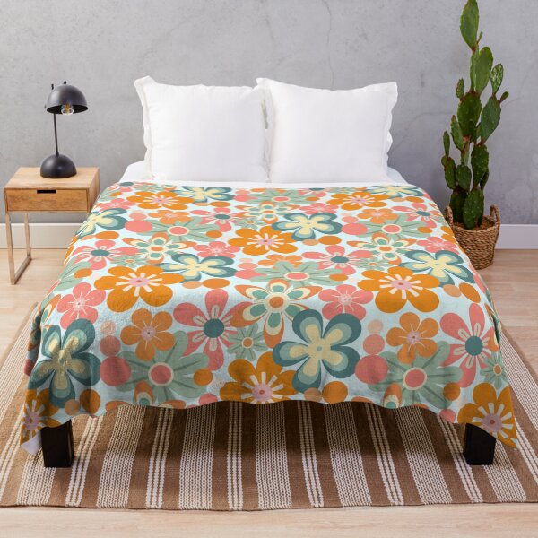 Item preview, Cheery Orange Pink Green 1960s Retro Flowers designed and sold by Orchard Berry.