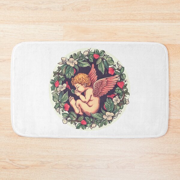 Item preview, Cute sleeping cupid in circular detailed botanical illustration designed and sold by PrintsByVickson.