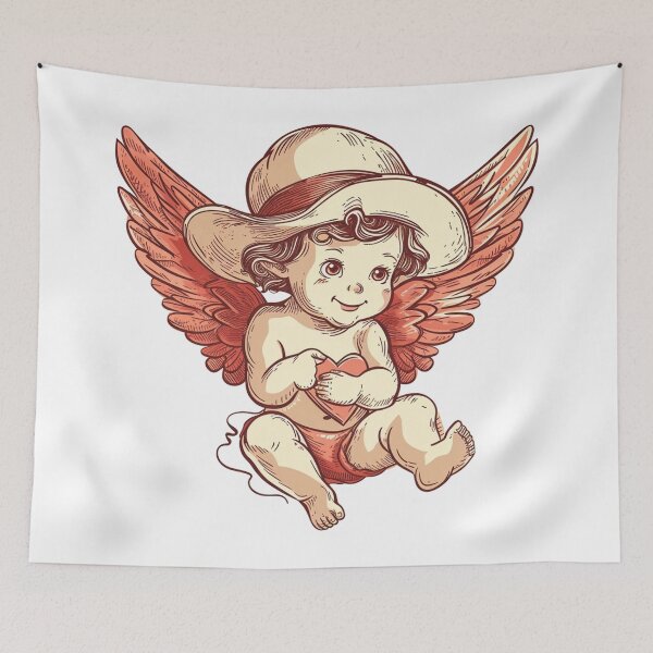 Item preview, Cute cupid holding love wearing hat simplified line art designed and sold by PrintsByVickson.