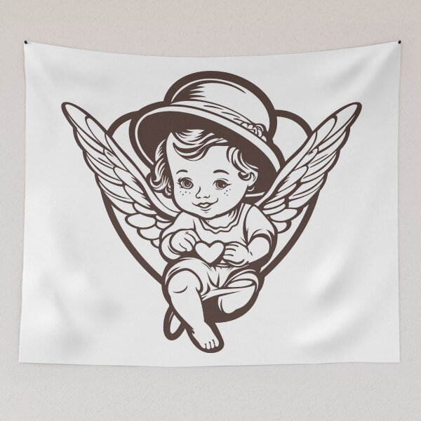 Item preview, Cute black line art cupid wearing hat simplified line art designed and sold by PrintsByVickson.