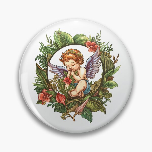 Item preview, Cupid in a style of circular detailed botanical illustrations designed and sold by PrintsByVickson.