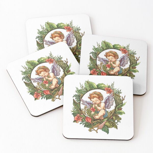 Item preview, Cupid in a style of circular detailed botanical illustrations designed and sold by PrintsByVickson.