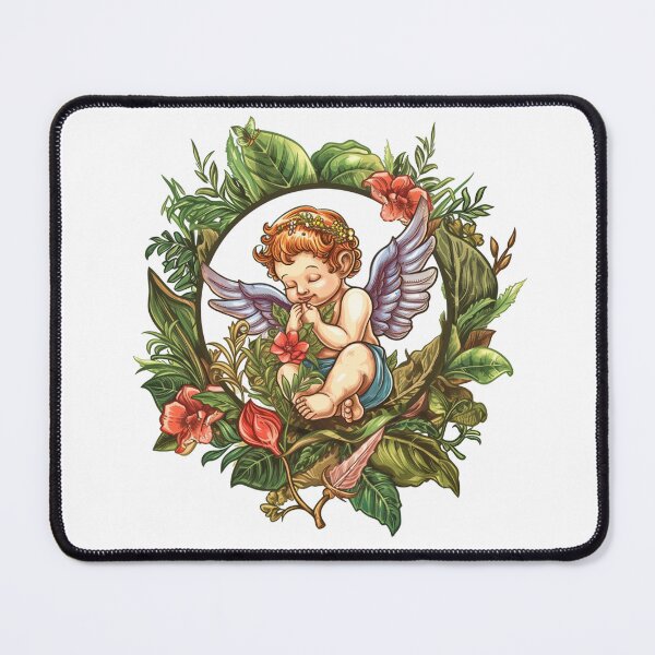 Item preview, Cupid in a style of circular detailed botanical illustrations designed and sold by PrintsByVickson.