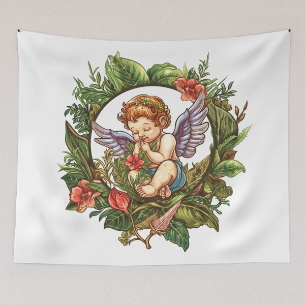 Item preview, Cupid in a style of circular detailed botanical illustrations designed and sold by PrintsByVickson.