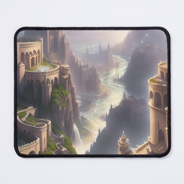 Item preview, Sunrise over the Majestic Cliffside Castle and Waterfalls designed and sold by ArtComixHaven.