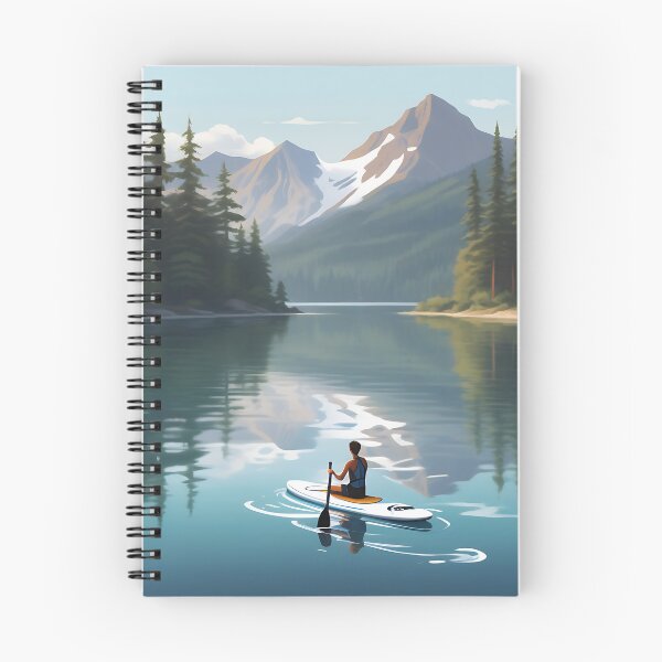 Item preview, A peaceful lake landscape, with reflections of mountains and trees on the water, and a paddle boarder relaxing in the middle designed and sold by IAmagineFR.
