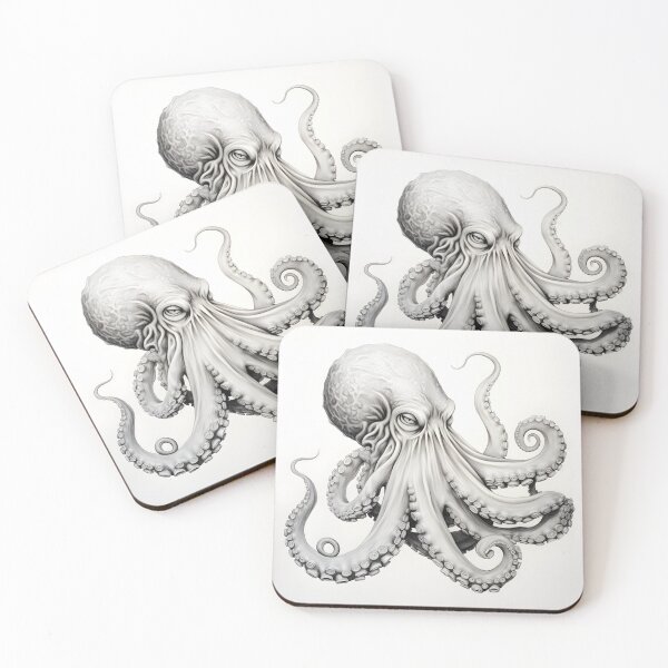 Item preview, Black and white Octopus pencil drawing designed and sold by Pencil-Art.