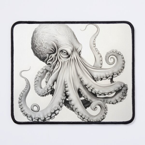 Item preview, Black and white Octopus pencil drawing designed and sold by Pencil-Art.