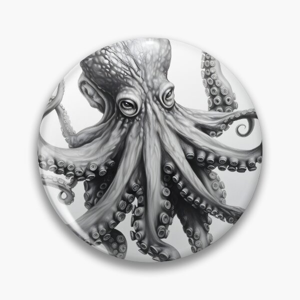 Item preview, Black and white Octopus pencil drawing designed and sold by Pencil-Art.