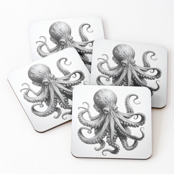 Item preview, Black and white Octopus pencil drawing designed and sold by Pencil-Art.