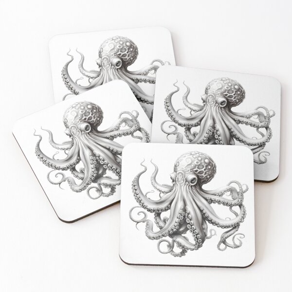 Item preview, Black and white Octopus pencil drawing designed and sold by Pencil-Art.