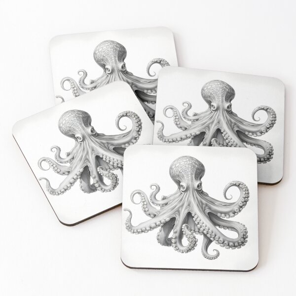 Item preview, Black and white Octopus pencil drawing designed and sold by Pencil-Art.