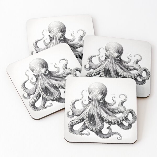 Item preview, Black and white Octopus pencil drawing designed and sold by Pencil-Art.