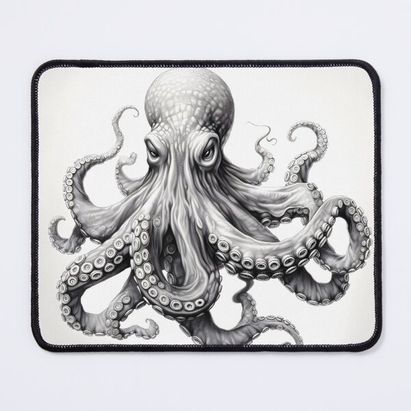 Item preview, Black and white Octopus pencil drawing designed and sold by Pencil-Art.