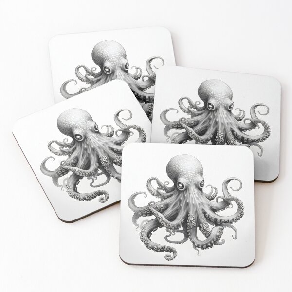 Item preview, Black and white Octopus pencil drawing designed and sold by Pencil-Art.