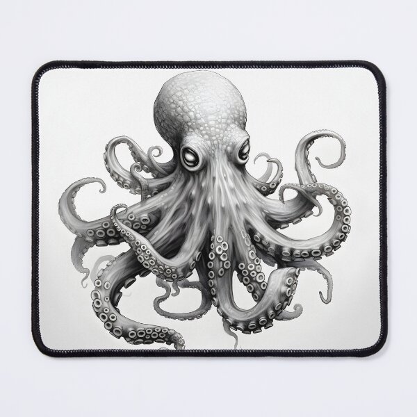 Item preview, Black and white Octopus pencil drawing designed and sold by Pencil-Art.
