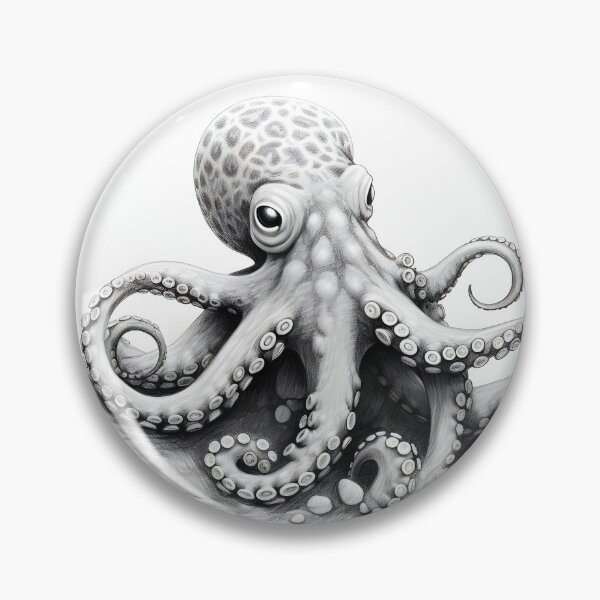 Item preview, Black and white Octopus pencil drawing designed and sold by Pencil-Art.