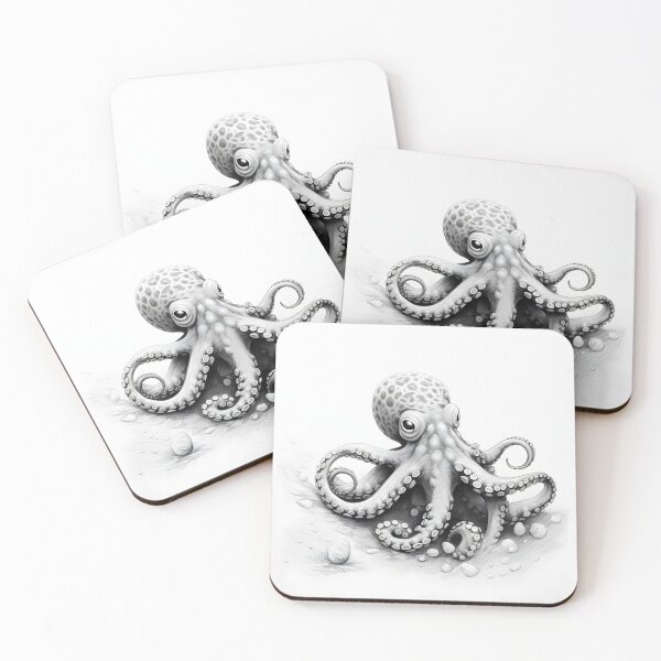 Item preview, Black and white Octopus pencil drawing designed and sold by Pencil-Art.