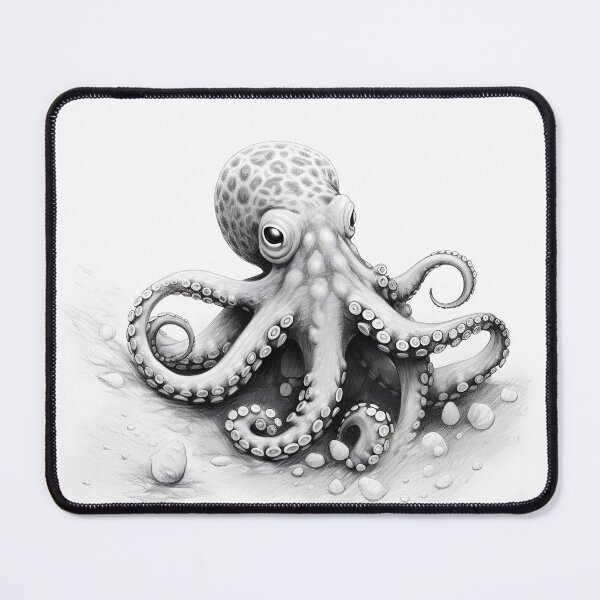 Item preview, Black and white Octopus pencil drawing designed and sold by Pencil-Art.