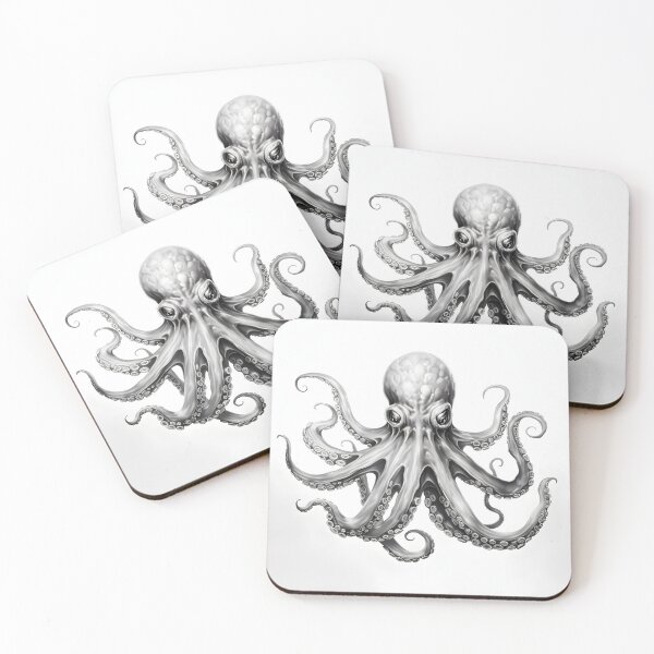 Item preview, Black and white Octopus pencil drawing designed and sold by Pencil-Art.