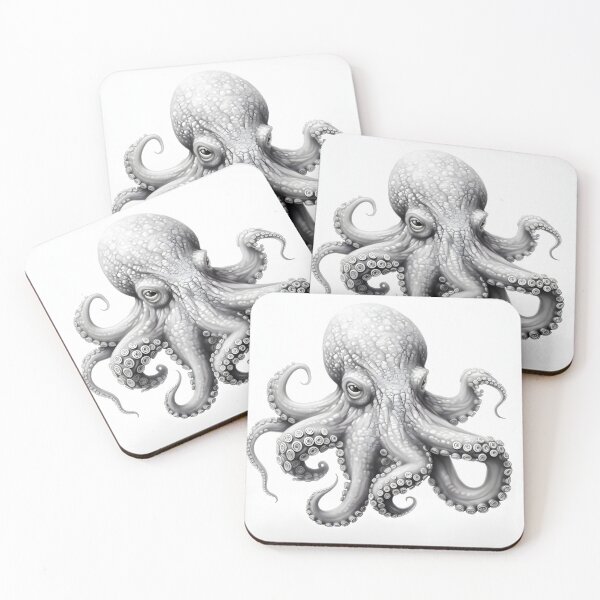 Item preview, Black and white Octopus pencil drawing designed and sold by Pencil-Art.