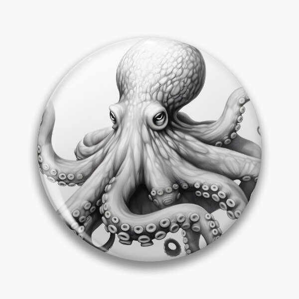 Item preview, Black and white Octopus pencil drawing designed and sold by Pencil-Art.