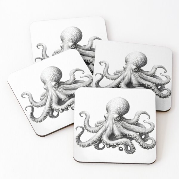 Item preview, Black and white Octopus pencil drawing designed and sold by Pencil-Art.