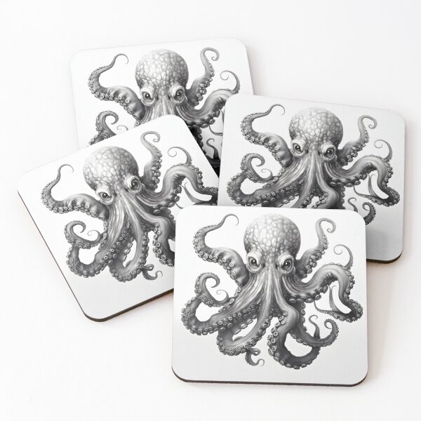 Item preview, Black and white Octopus pencil drawing designed and sold by Pencil-Art.